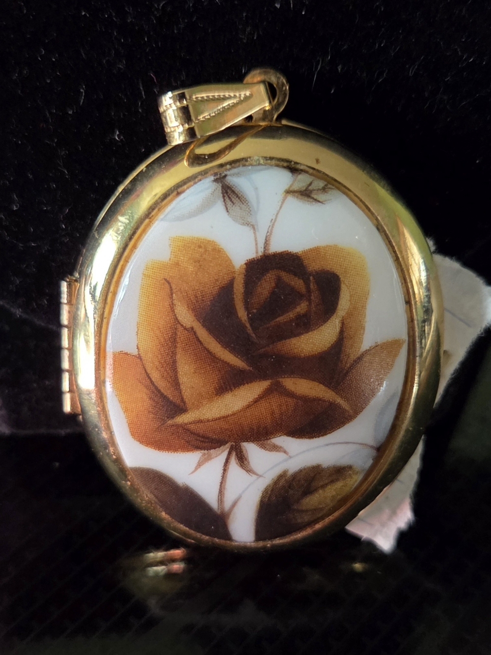 Gold Tone Rose Floral Locket Pendant